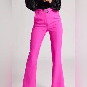 NWT 8 Generation Love Pink Flare Pants Crepe Magenta Belted High Waist